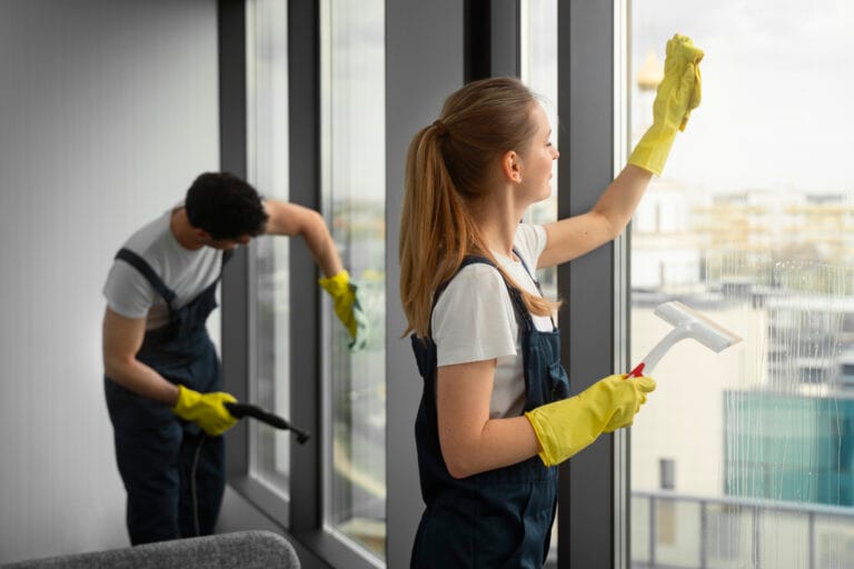 medium shot people cleaning building Apartment Building Cleaning Service