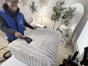 Performing Upholstery Cleans by a Xtreme Cleans Staff
